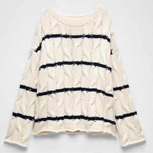 Zara Striped Wide Sleeve Knit Boatneck Sweater